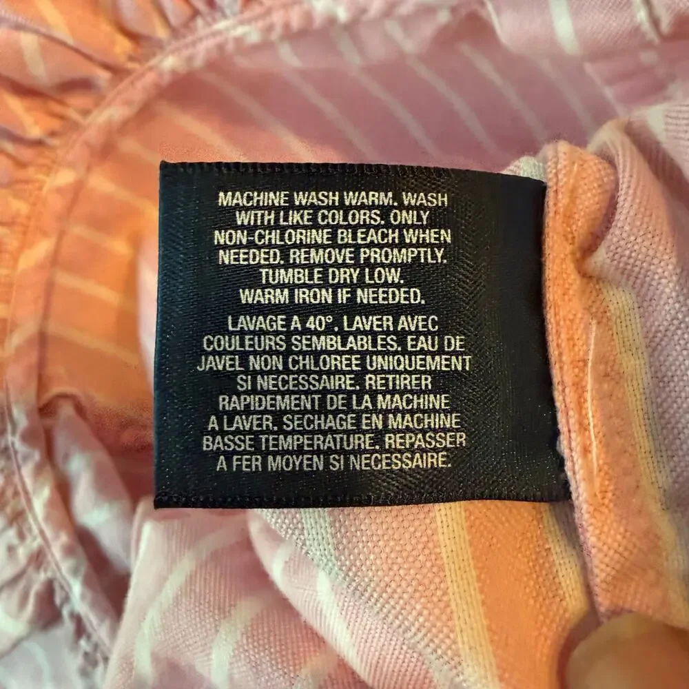 Ralph Lauren Vintage Pink Striped Green Pony Long Sleeve Dress Big Girl Sz 7